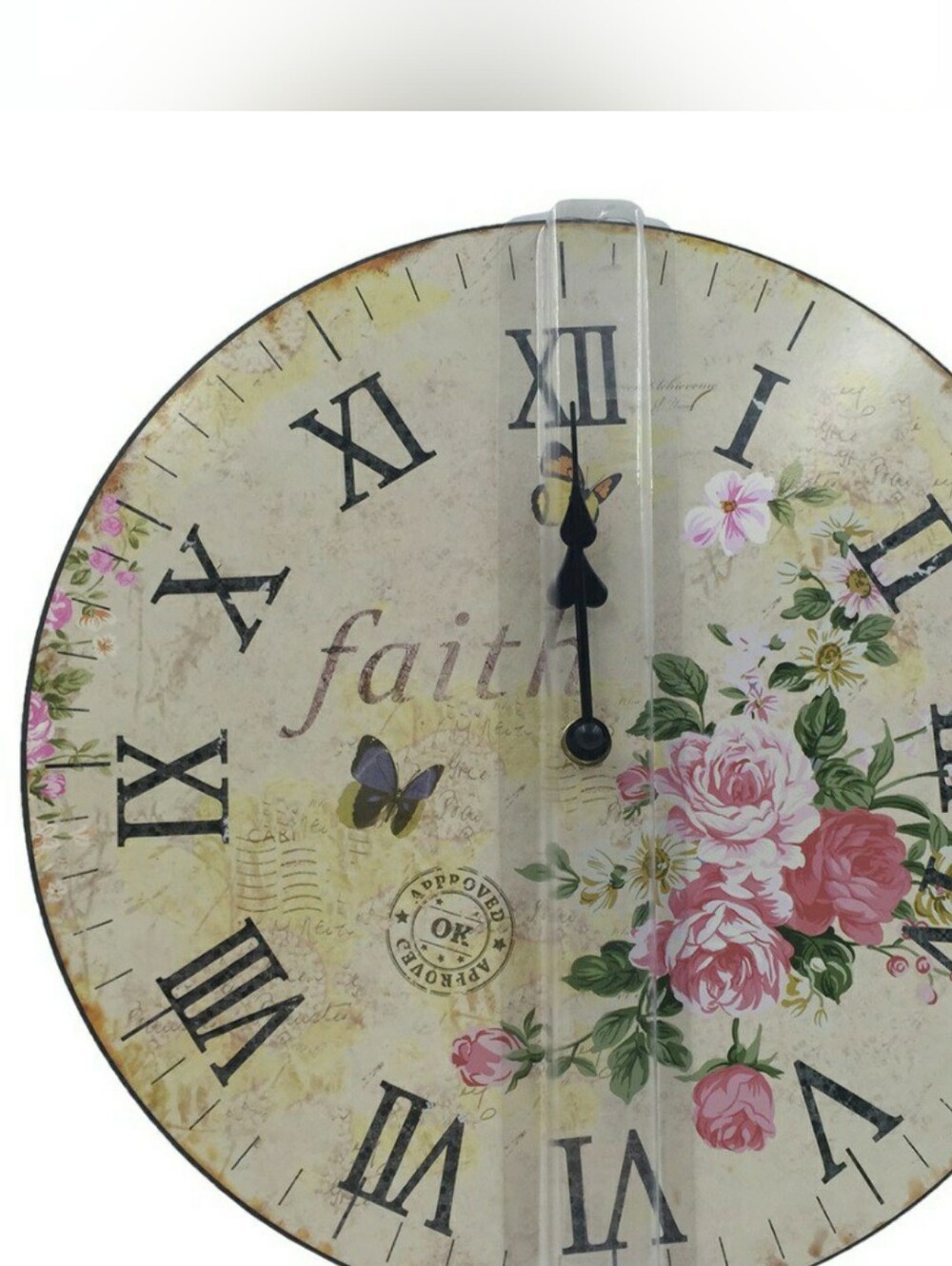 New Floral Faith Wall Clock Pink Flower Design Roman Numerals
